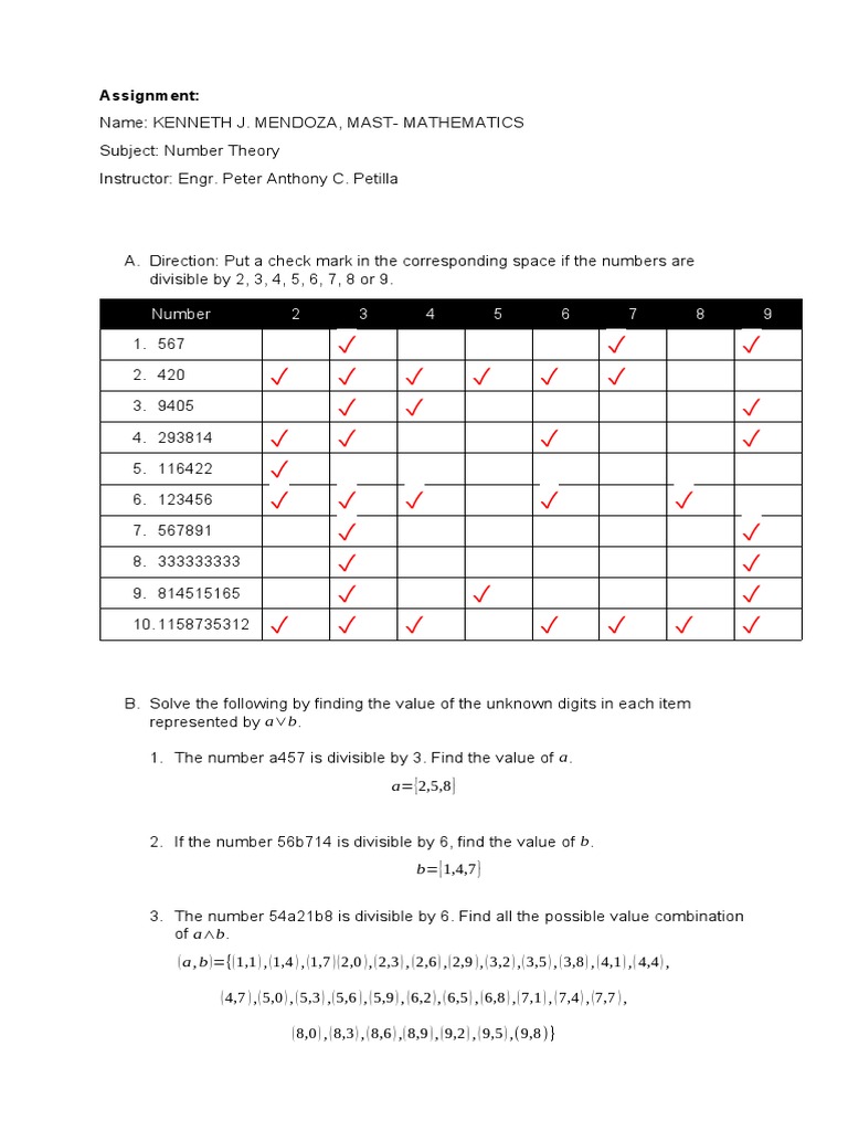 Number Theory Assignment | PDF | Mathematics | Mathematical Concepts