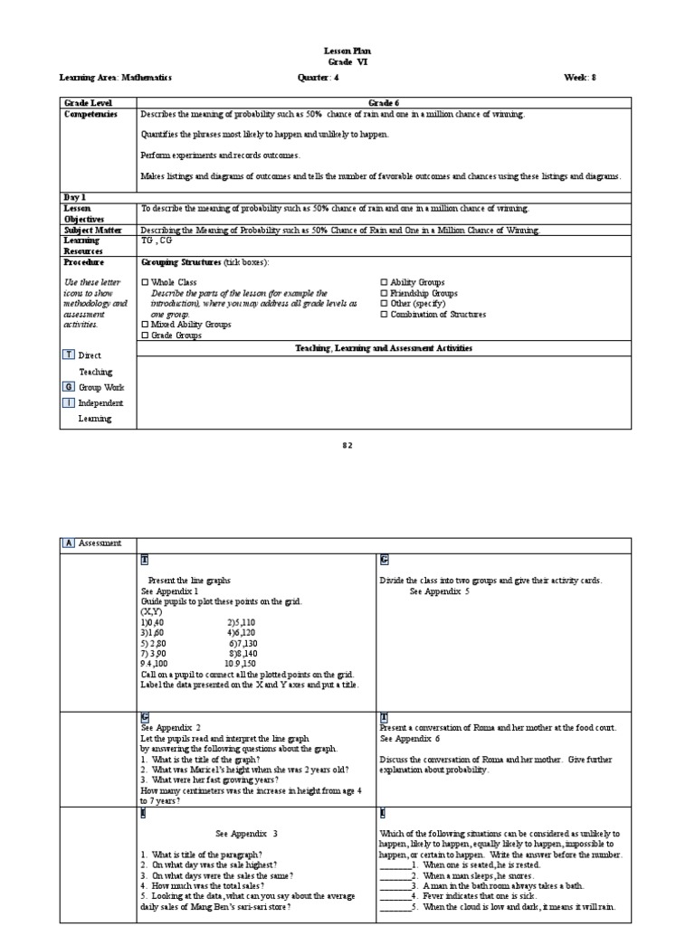Grade 6 Probability Lesson Plan | PDF | Probability | Mathematics