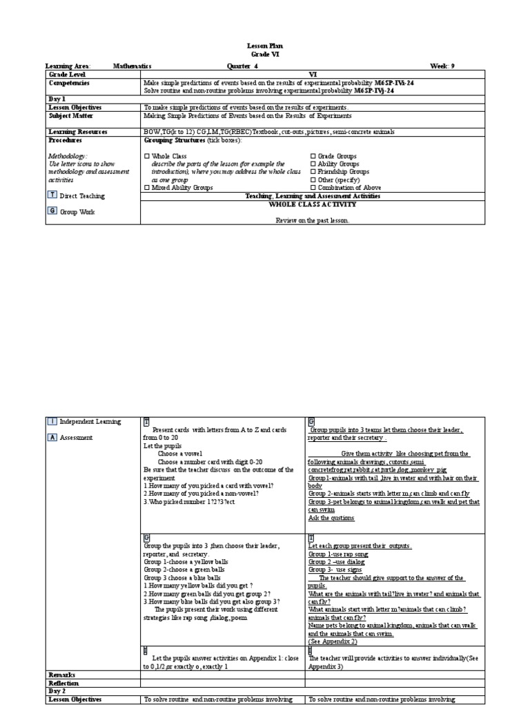 Grade 6 Math Probability Lessons | PDF | Learning | Mathematics