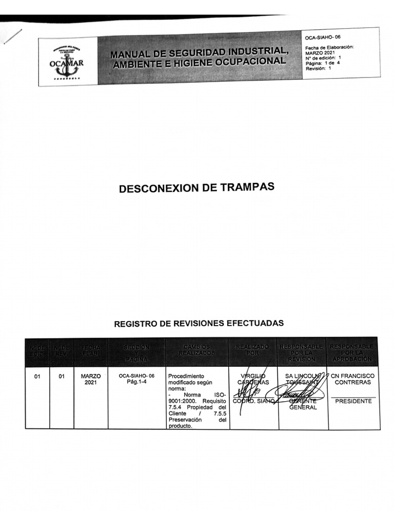 Procedimiento Operacional Desconexión de Trampas PDF