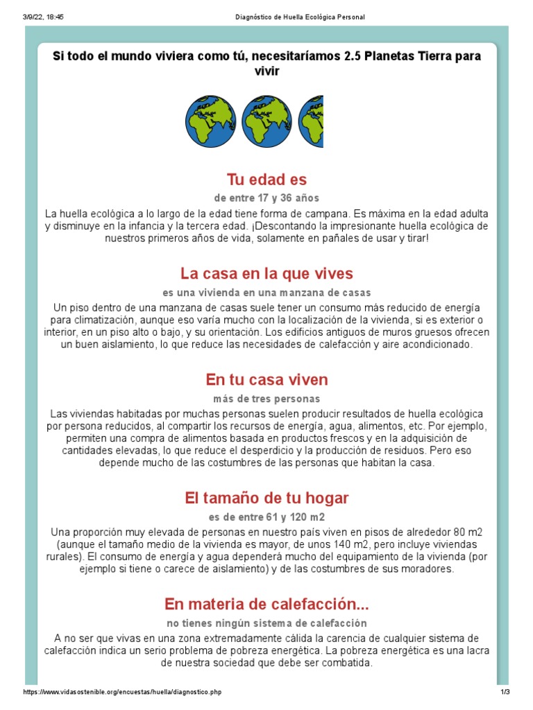 Diagnóstico de Huella Ecológica Personal | PDF | Residuos | Agua