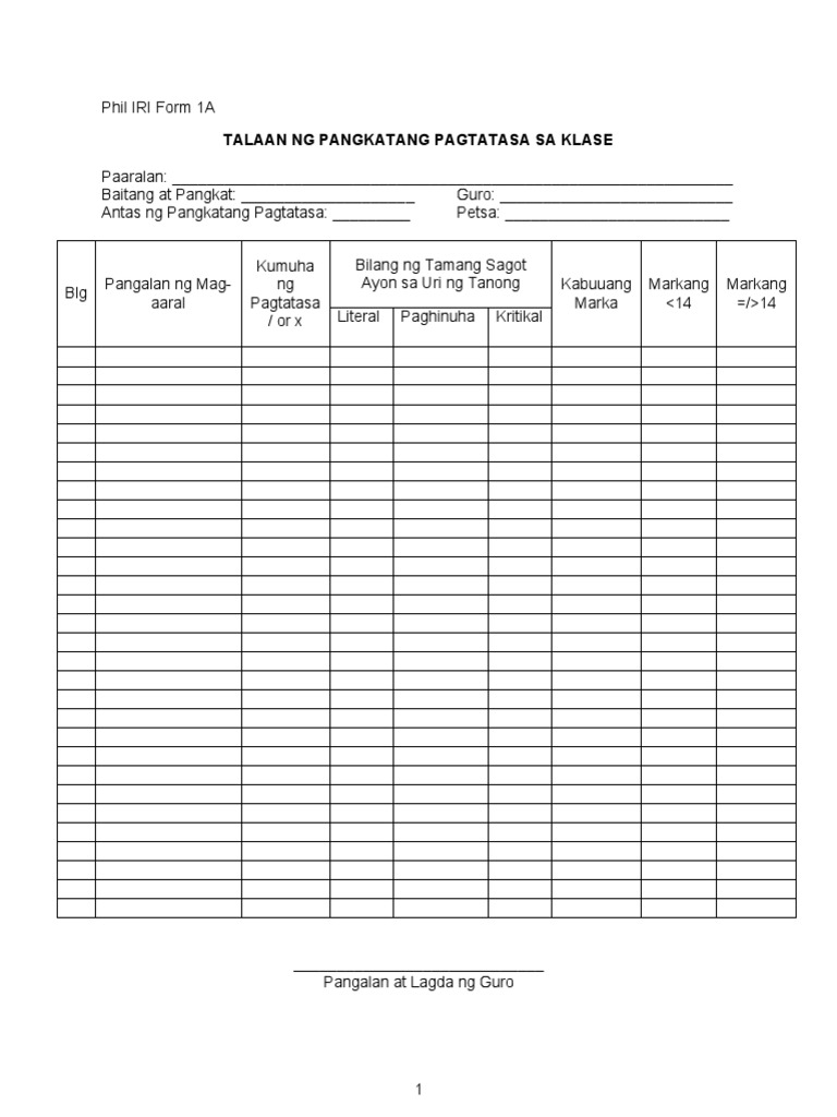 Phil iri forms pdf