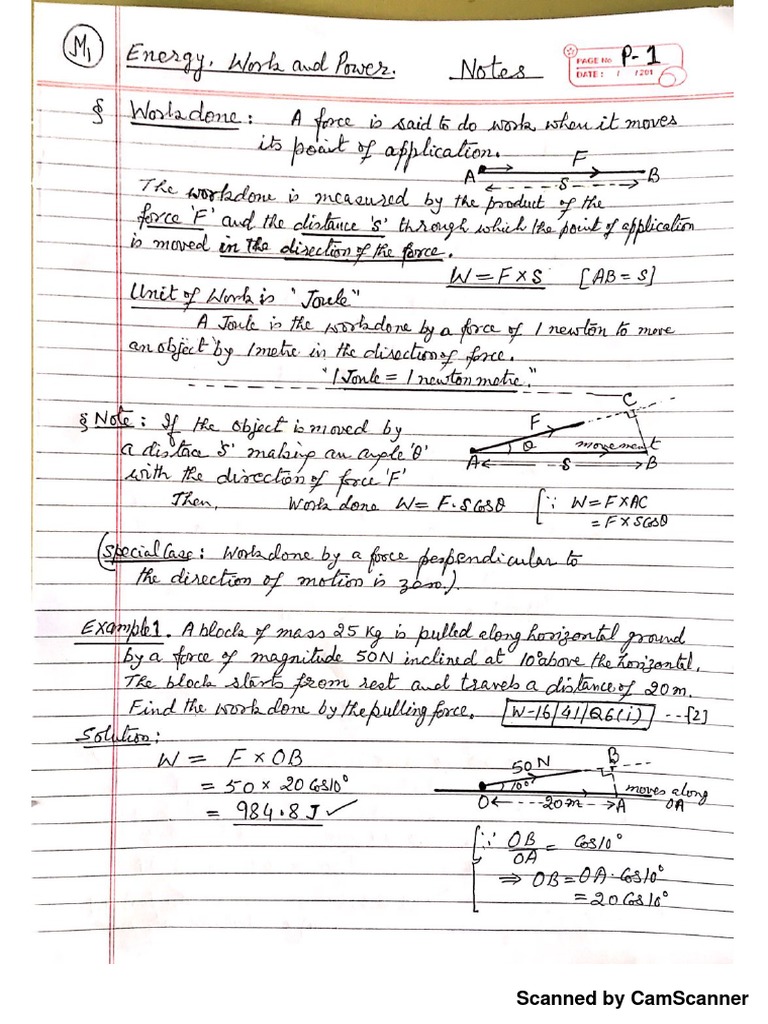 m1 Energy Work and Power Notes | PDF