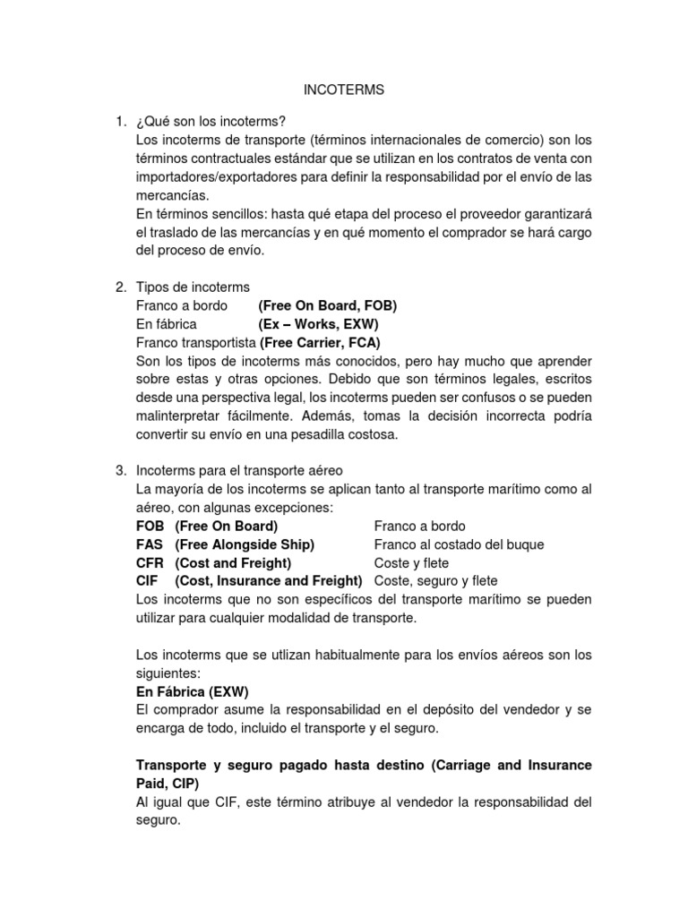 INCOTERM | PDF | El comercio internacional | Gestión de Procesos de Negocio