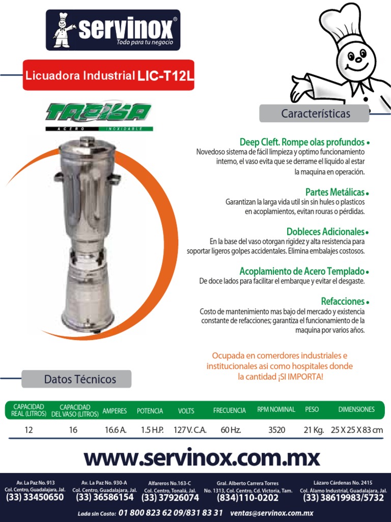 Licuadora Industrial Tapisa 12L | PDF | Bienes manufacturados