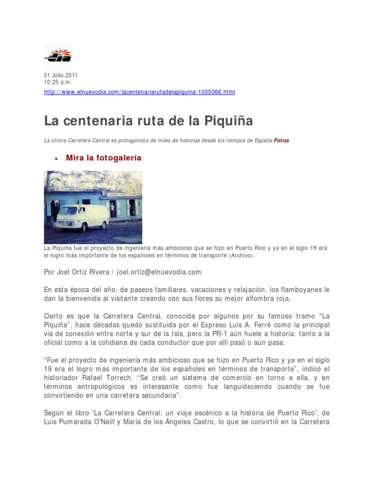 Endi La Centenaria Ruta De La Piquina San Juan