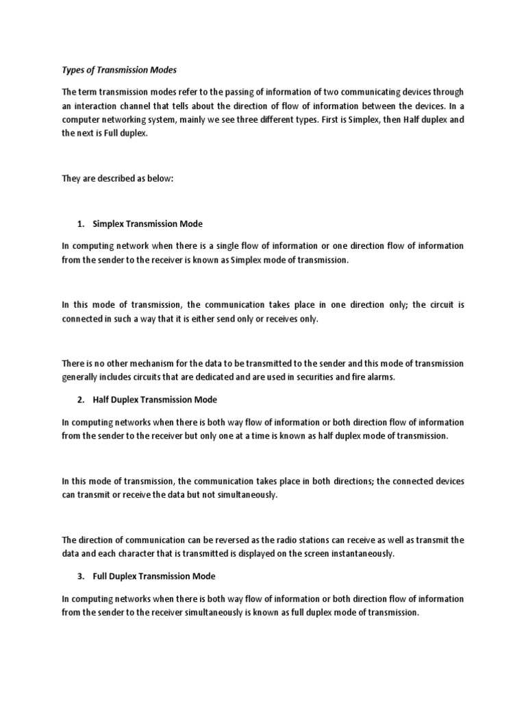 Types of Transmission Modes PDF