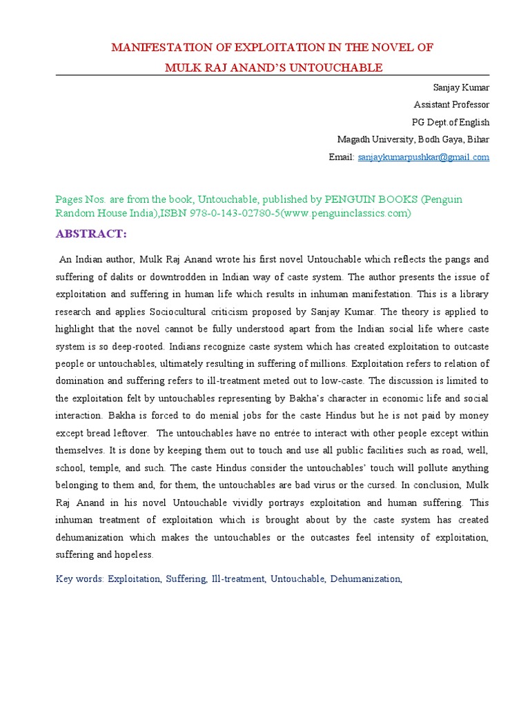 Exploitation and Suffering in Untouchable | PDF | Dalit | Caste