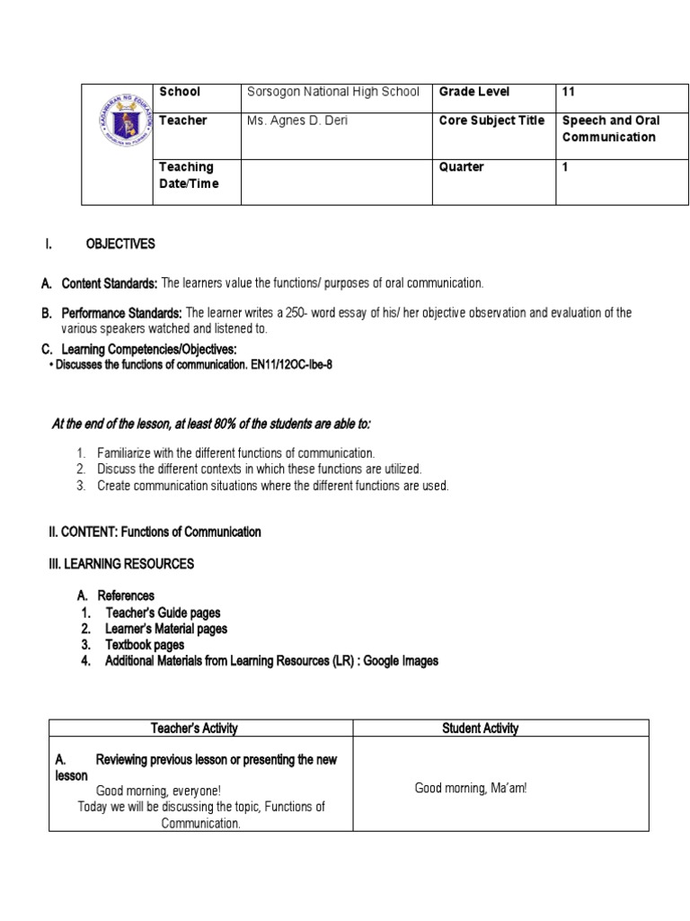 Dlp Functions Of Communication Pdf Communication Motivational