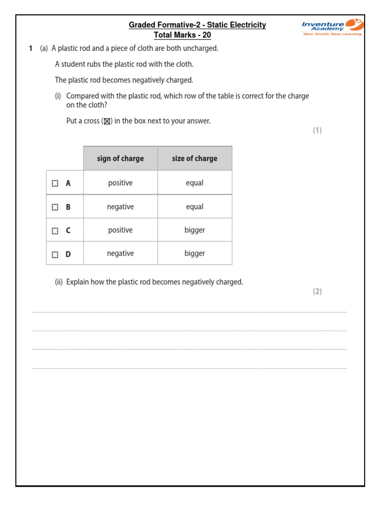 Static Electricity 1 QP | PDF | Electric Charge | Voltage