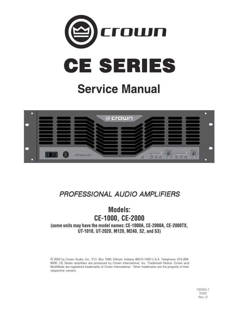 Crown Ce1000 Ce2000 Ce Series PDF Amplifier Distortion