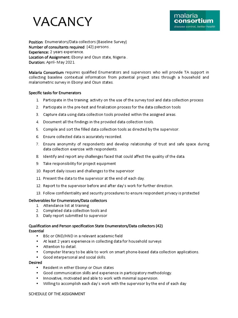 Vacancy: Schedule of The Assignment | PDF | Data Collection | Data