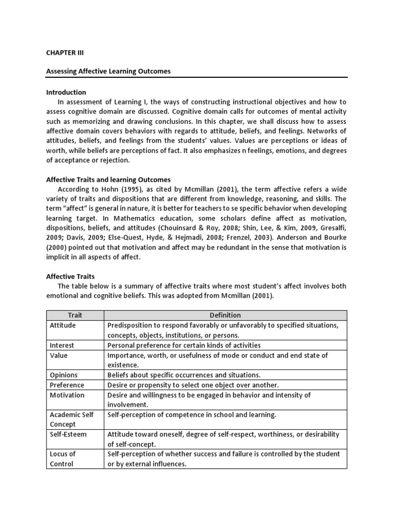 Assessing Affective Learning Outcomes | PDF | Affect (Psychology ...