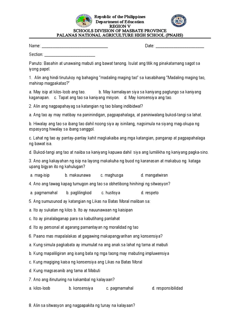 Esp 10 Pre Test | PDF
