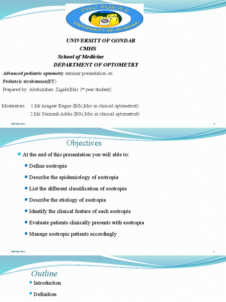 Classification of Esotropia in Pediatrics | PDF | Clinical Medicine ...
