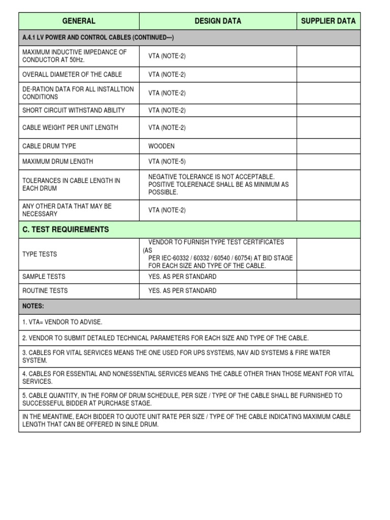 LV Power Cable Specifications | PDF