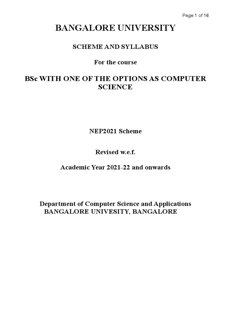 Bsc computer science major syllabus nep bangalore university pdf