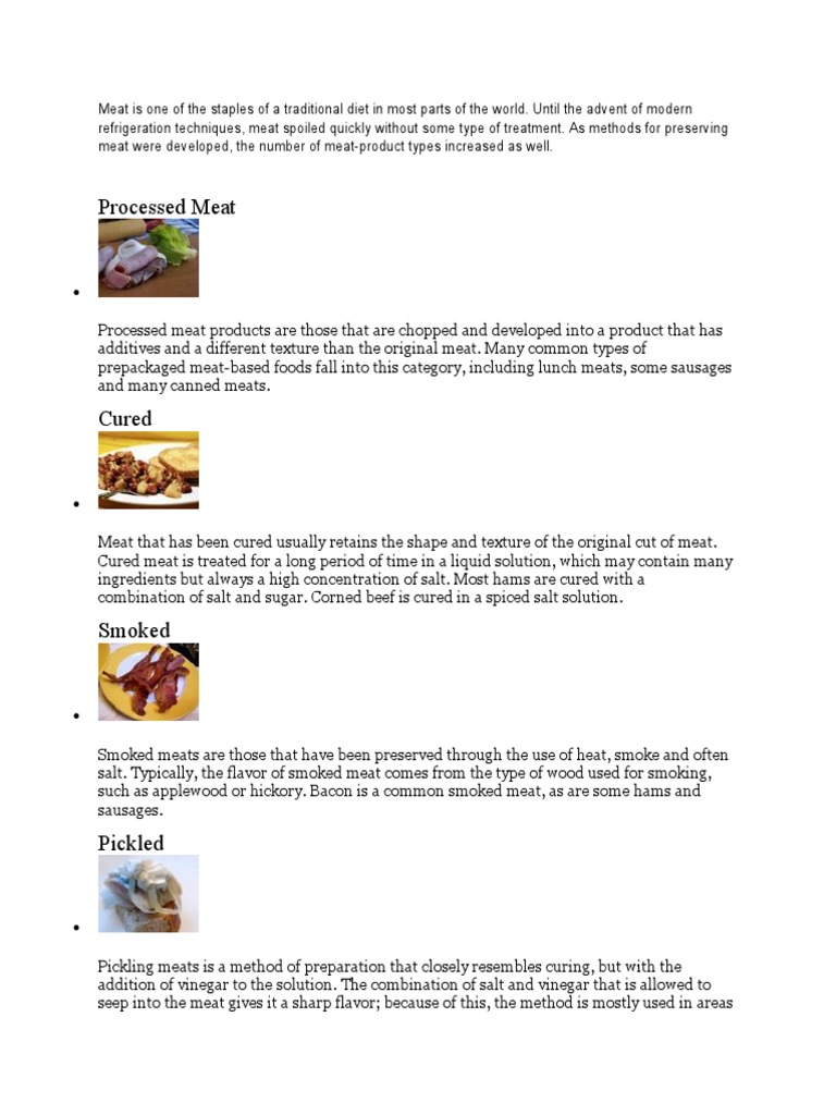 Varieties and Types of Meat Products | PDF | Curing (Food Preservation ...
