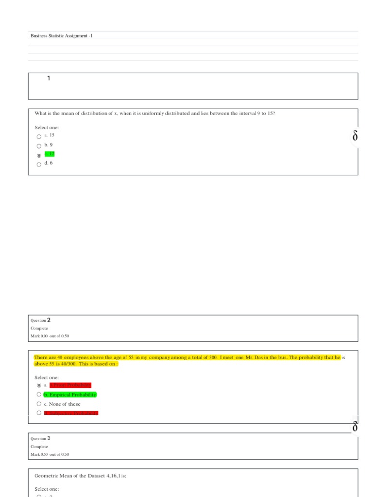 Business Statistics Assignment Questions | PDF | Probability ...