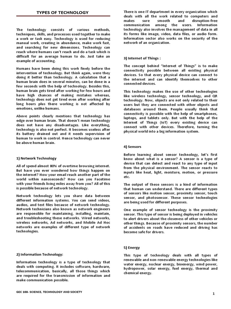 An Overview of Key Technologies: Exploring the Various Types and