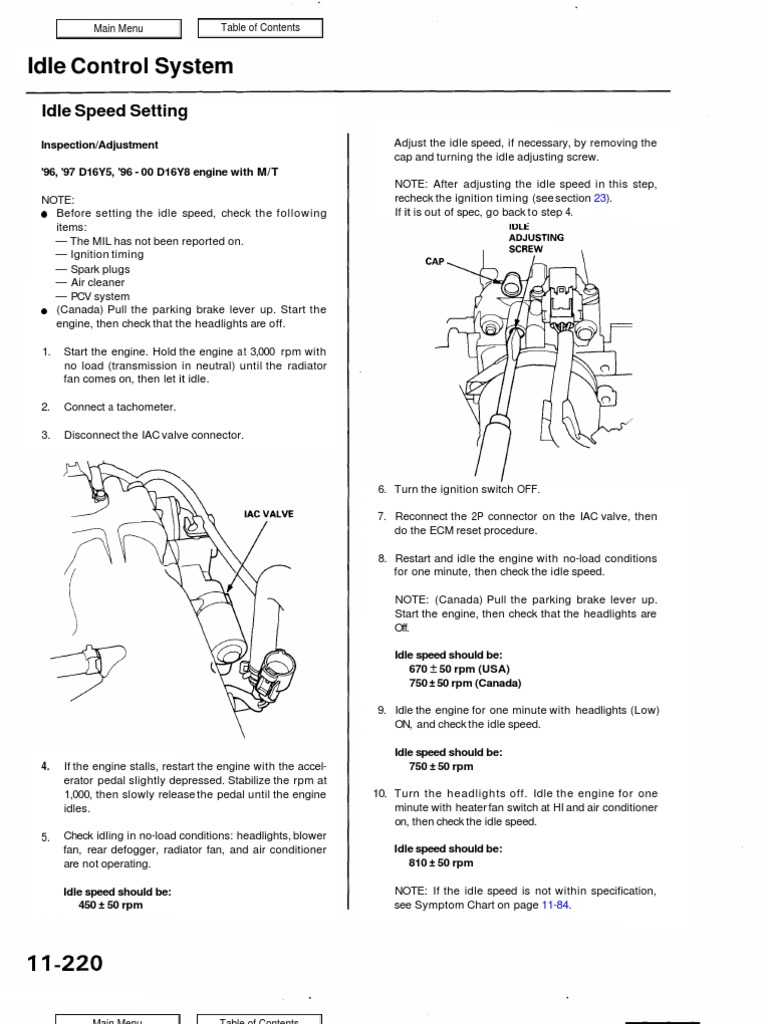Honda Idle Speed Adjustment Guide | PDF | Throttle | Ignition System