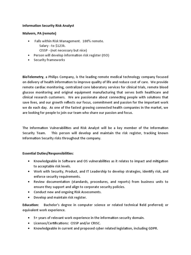 Information Security Risk Analyst | PDF | Risk Management | Information ...