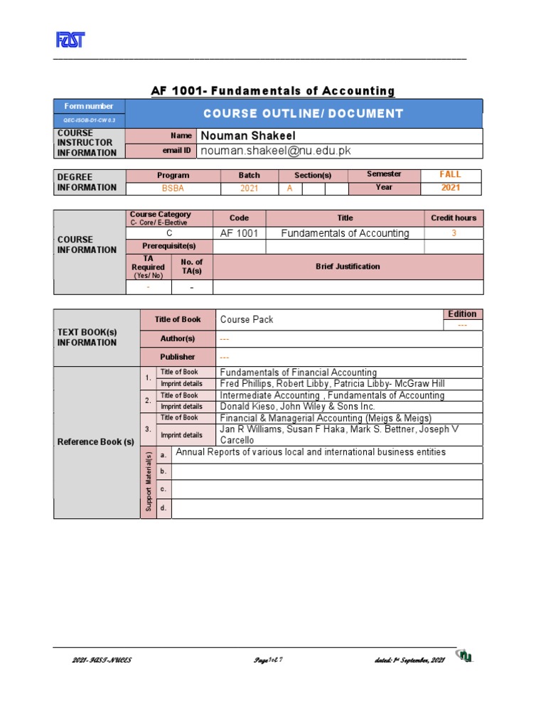 Fundamentals of Accounting Course Outline | PDF | Depreciation ...