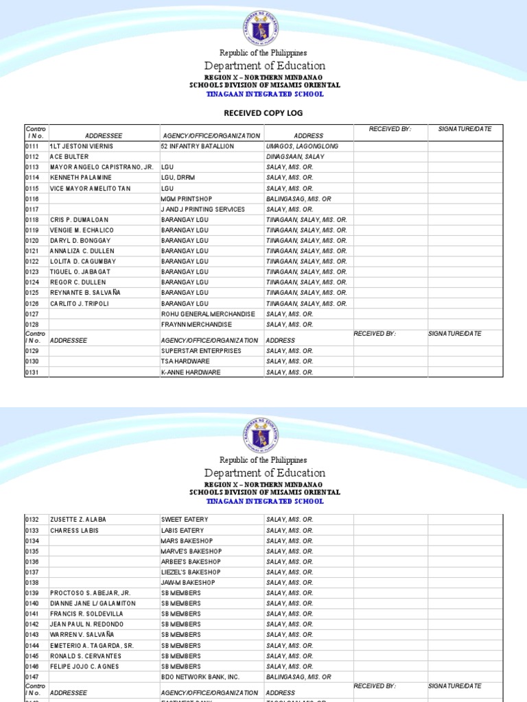 Received Copy Log | PDF | Companies Of The Philippines | Companies Of Asia