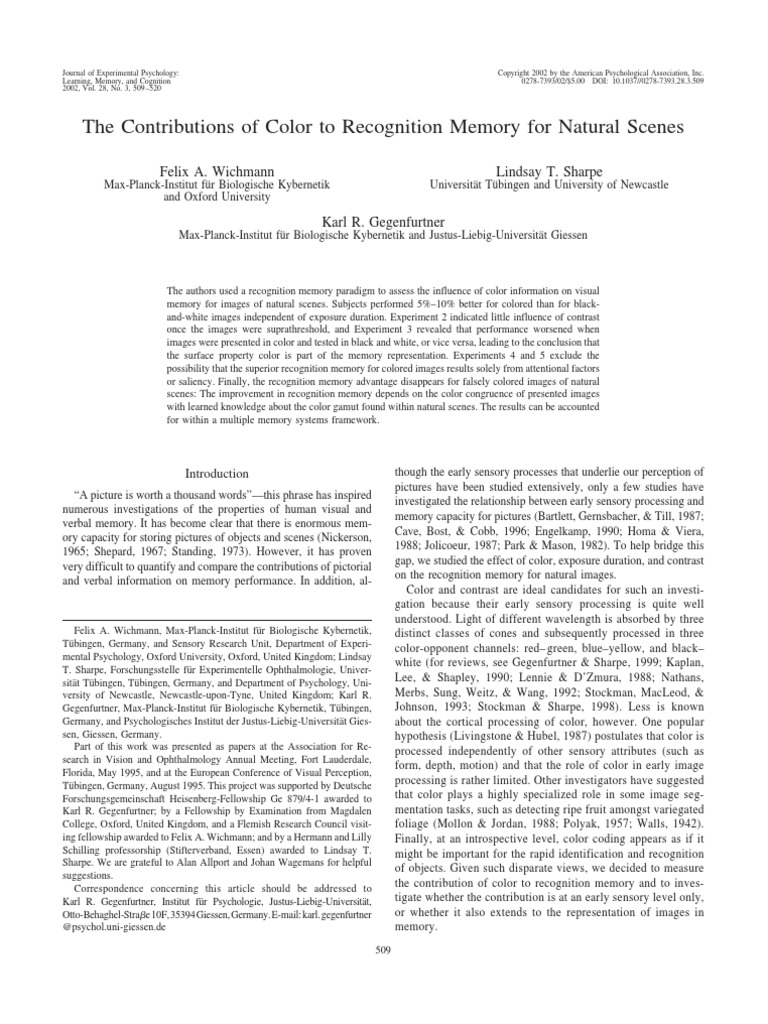 The Contributions of Color To Recognition Memory For Natural Scenes | PDF