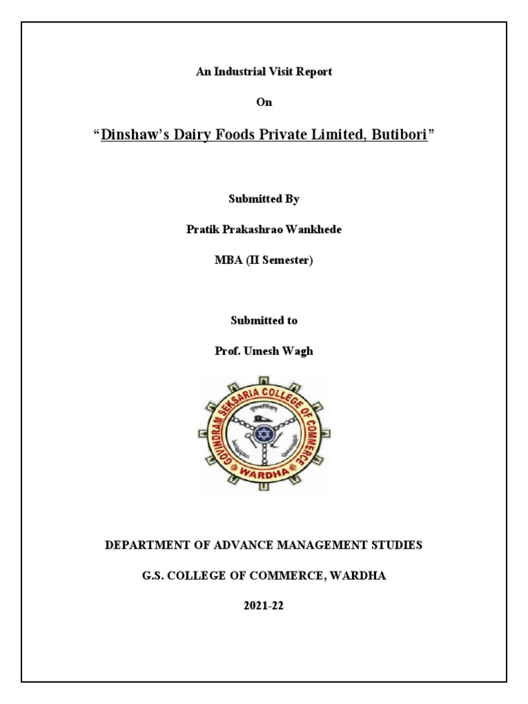 Industrial Visit Report Format Pdf Milk Ice Cream
