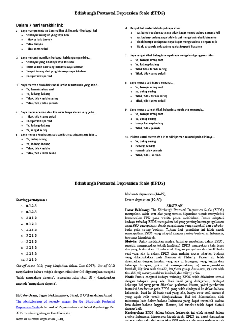 Edinburgh Postnatal Depression Scale | PDF