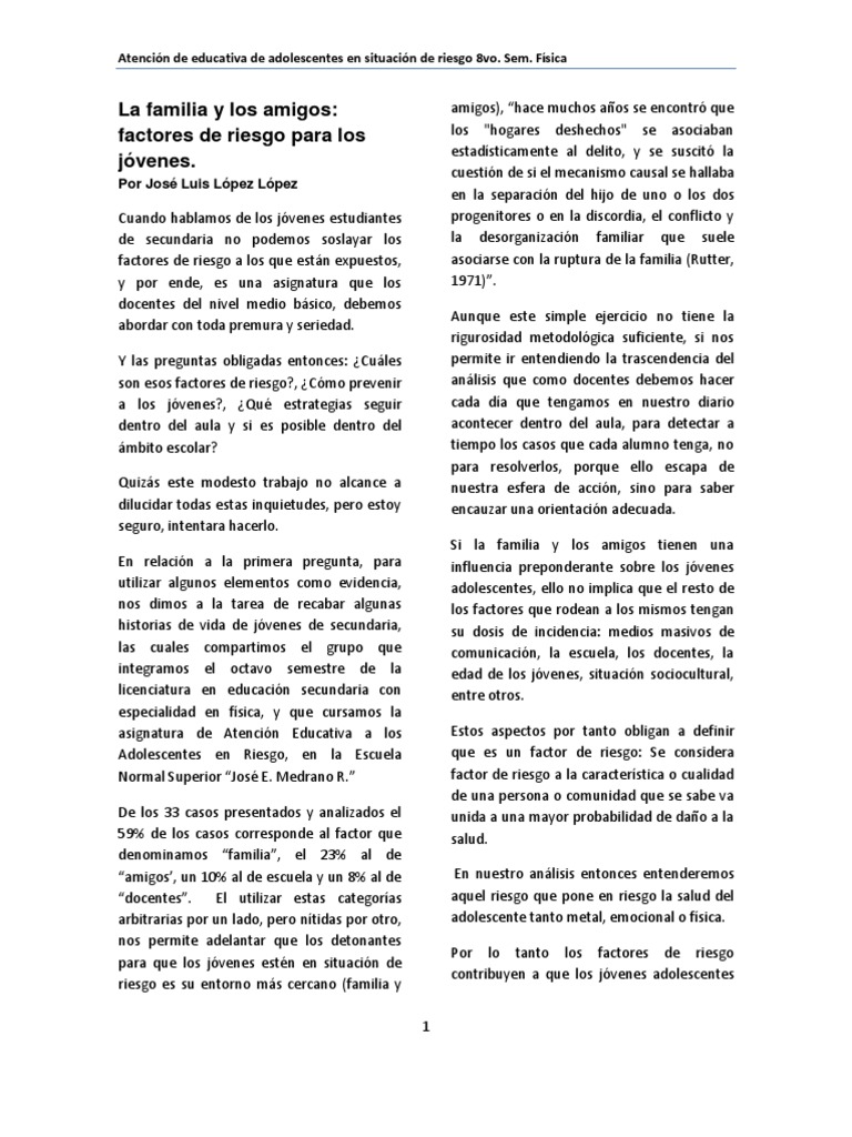 Familia y amigos: Riesgos en jóvenes | PDF | Adolescencia | Juventud