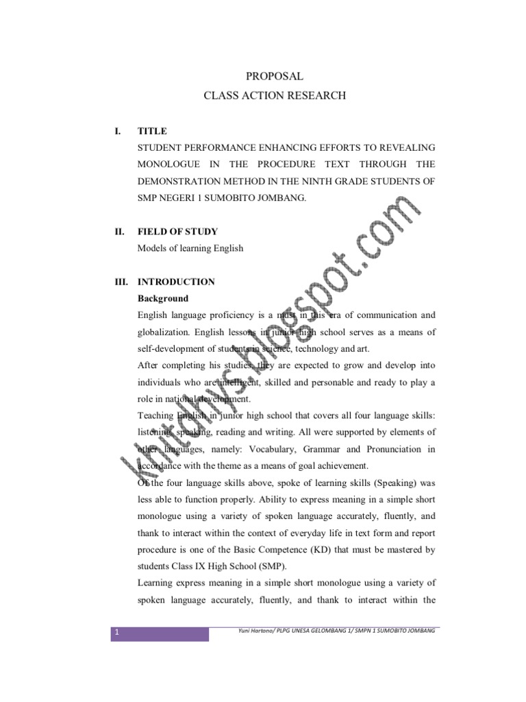 Proposal PTK Berbahasa Inggris - Demostrative Method at Procedure Text