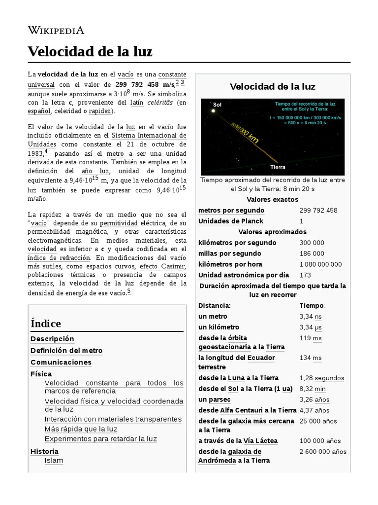Velocidad de La Luz PDF Velocidad de la luz Ligero