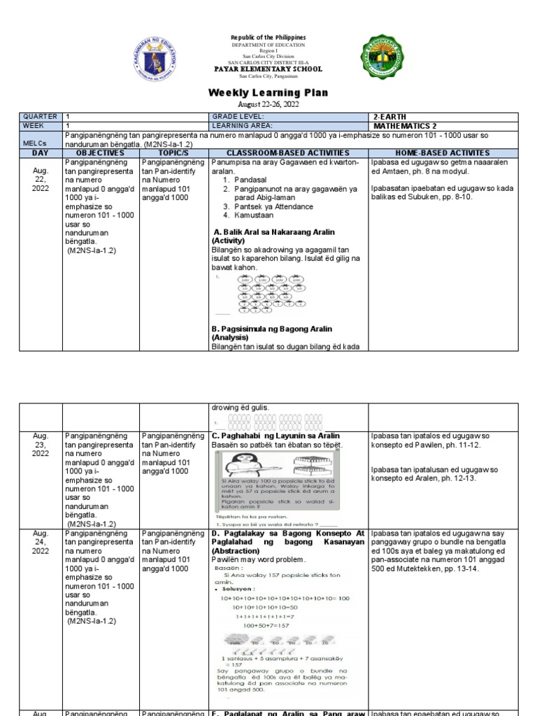 WLP MATH 2 1st Quarter Week 1 | PDF
