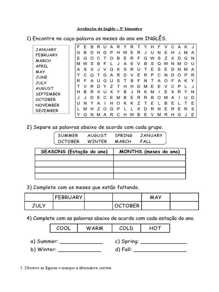 avaliação de inglês 5º ANO | PDF