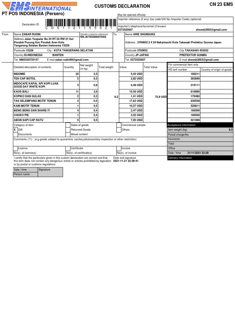 Receipt Booking Ems 2 Pdf Government Trade