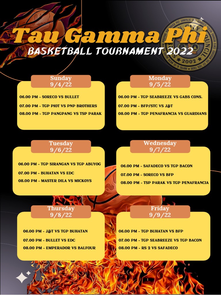 Tau Gamma Phi Basketball Tournament 2022 Schedule of Games PDF