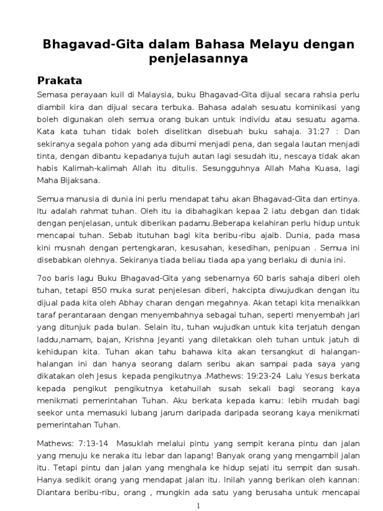 Bhagavad Gita Dalam Bahasa Melayu Dengan Penjelasannya