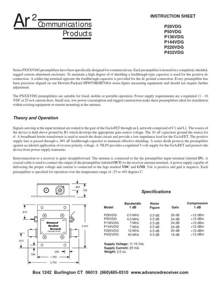 Advanced Receiver Research Pre Amp Instruction Sheet PDF Power
