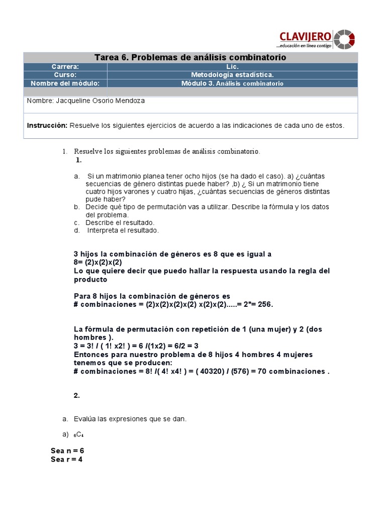 Ejercicios de Análisis Combinatorio | PDF | Combinatoria | Permutación
