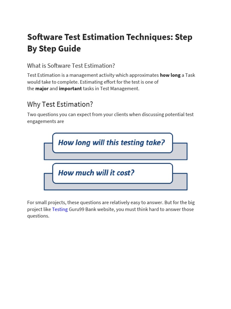 Software Test Estimation Techniques PDF Software Testing Deposit Account