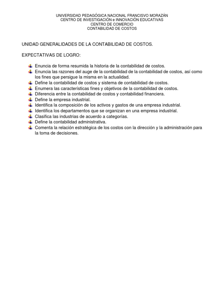 Unidad Generalidades de La Contabilidad de Costos. | PDF | Contabilidad ...