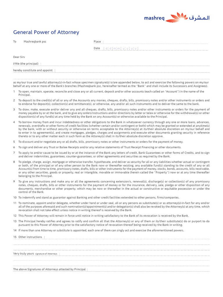 General Power of Attorney PDF Banks Promissory Note