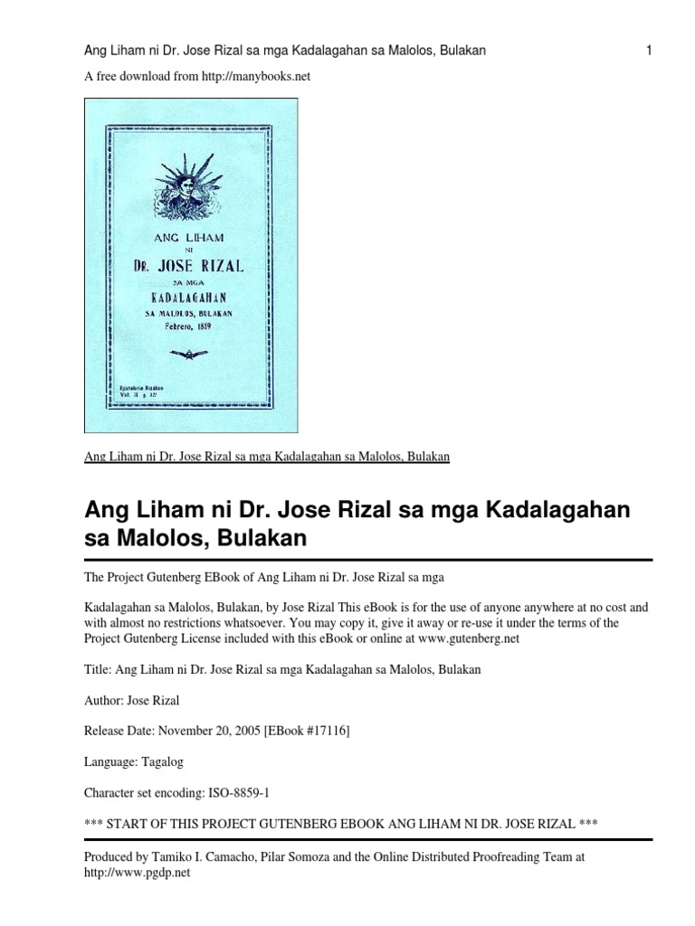 Ang Liham Ni DR Jose Rizal Sa Mga Kadalagahan Sa Malolos, Bulakan | PDF