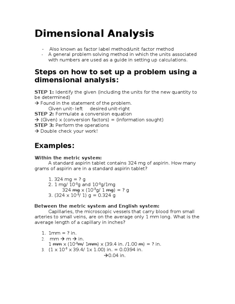 Dimensional Analysis Steps On How To Set Up A Problem Using A