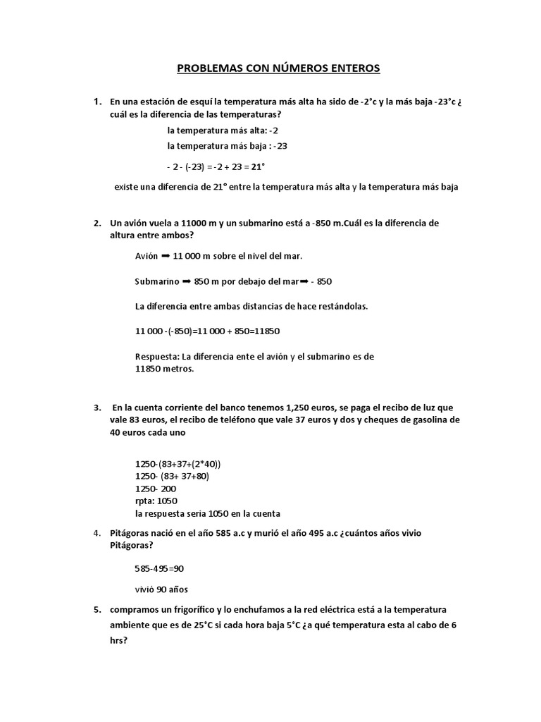 Problemas Con Números Enteros | PDF