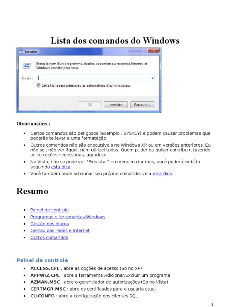 Lista Dos Comandos Do Windows | PDF | Windows XP | Microsoft Windows
