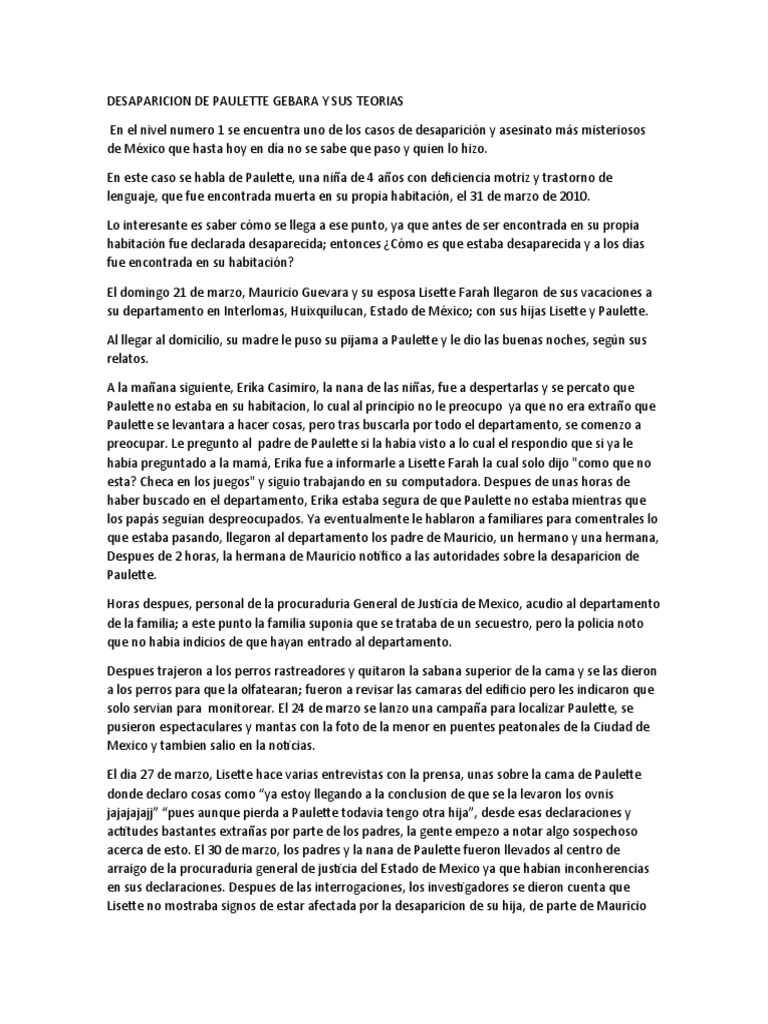 Desaparicion de Paulette Gebara y Sus Teorias | PDF