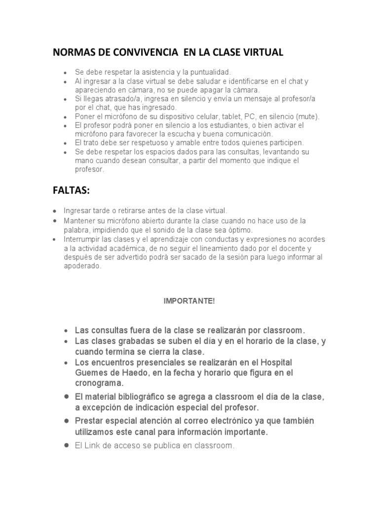 Normas de Convivencia en Aula Virtual | PDF